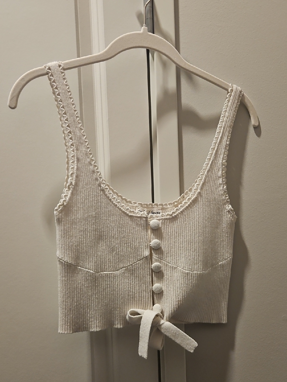 For Love & Lemons Cream Ribbed Tie-Front Tank